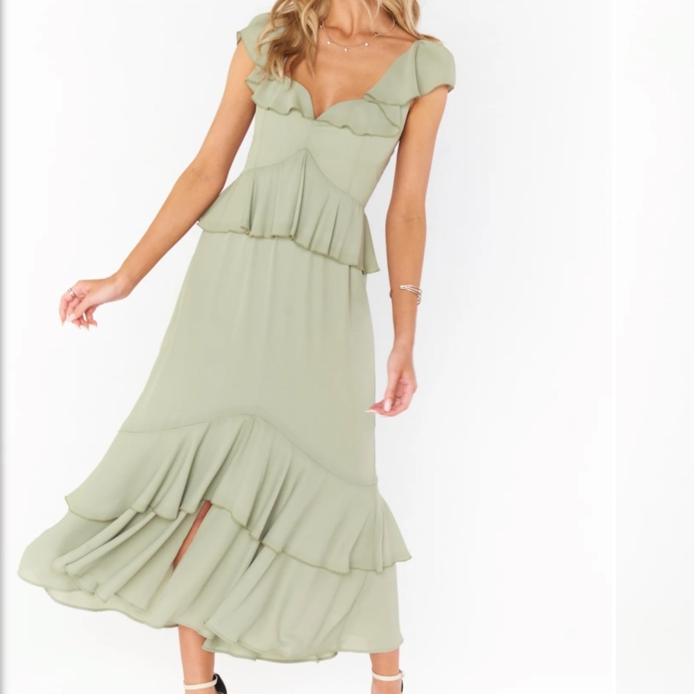Reese Ruffle Dress ~ Moss Green Crisp × 1